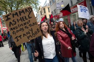 Charlotte Church and her mum Maria at an anti-austerity protest in Cardiff. From Mirror.co.uk
